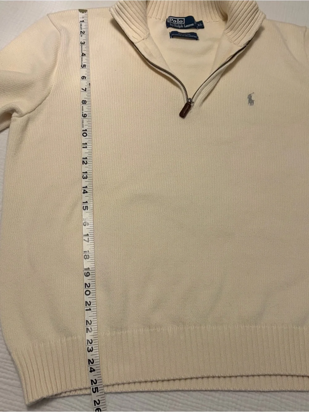 Ralph Lauren Polo Cream Logo 100% Cotton Quarter Zip Sweater Sz XL X-Large